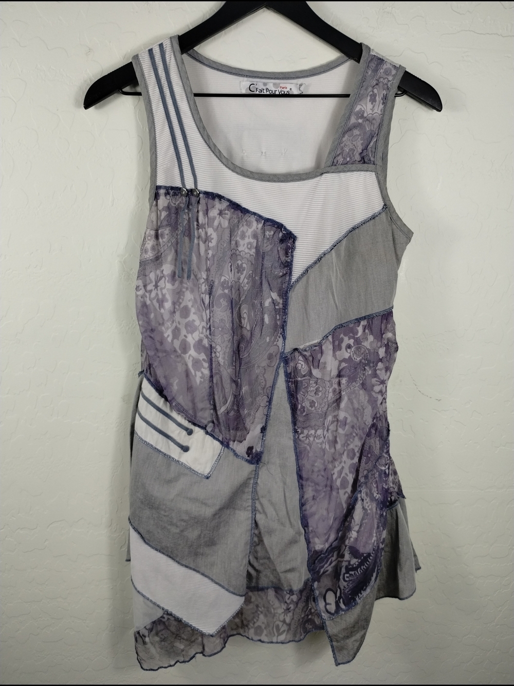 C'fait Pour Vous Vintage Y2k Patchwork Sleeveless Tank Top Dress - Lavender Gray
